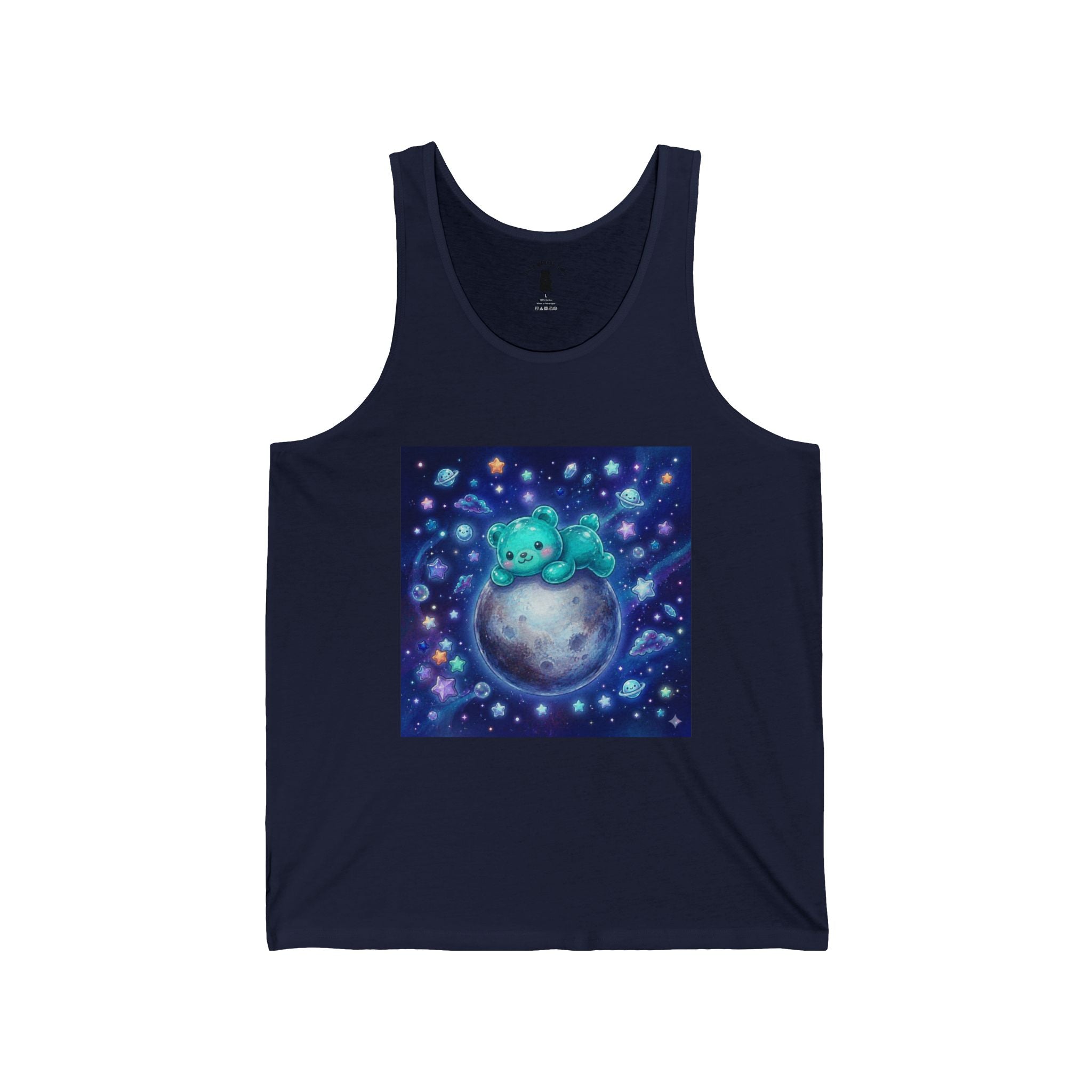 Taking a Nap on Planet Pluto, Blue Oozy Bear Gummy Friend- Graphic Tank Top