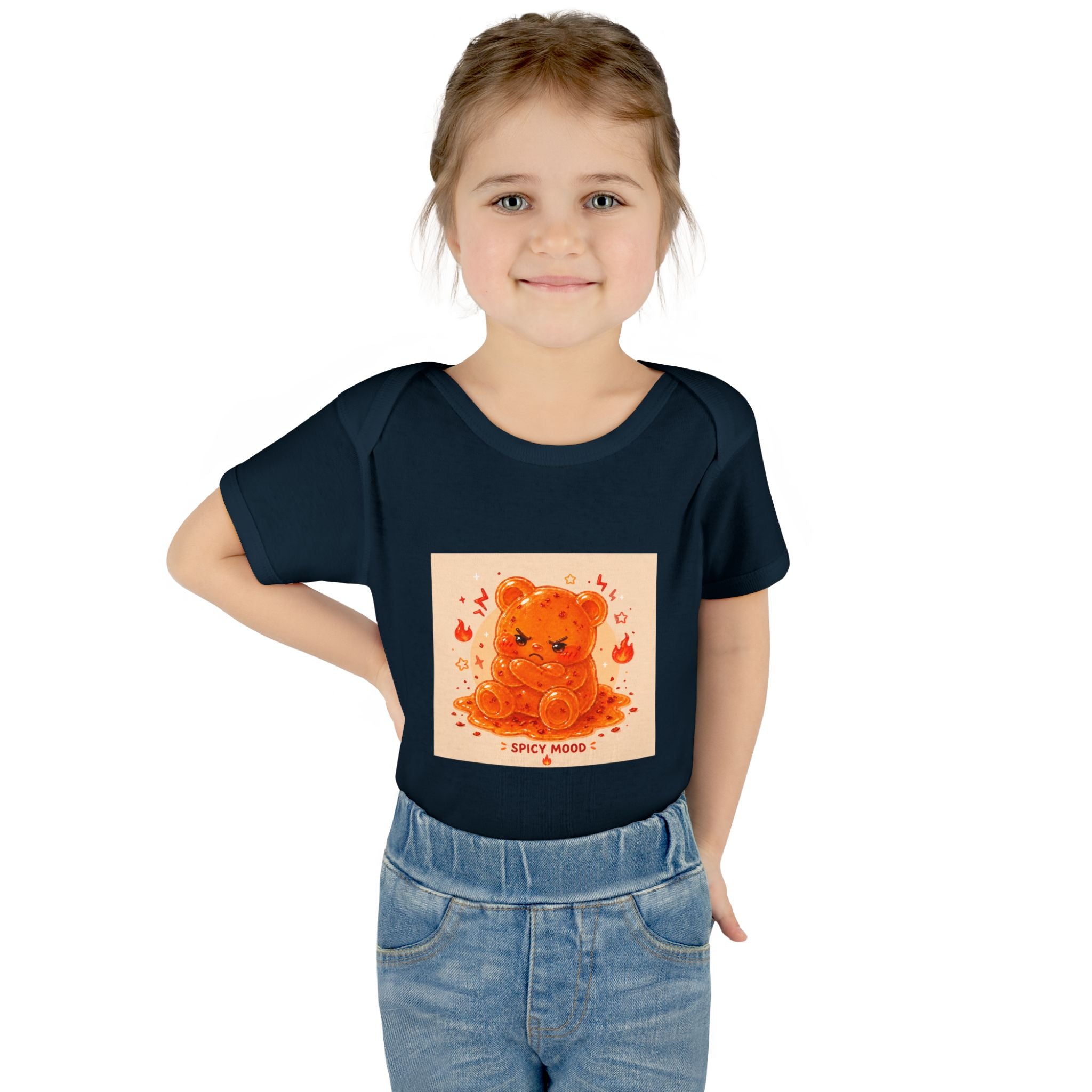 Spicy Mood Orange Gooey Gummy Bear Bodysuit — Cute Hot Pepper Bear Baby Onesie