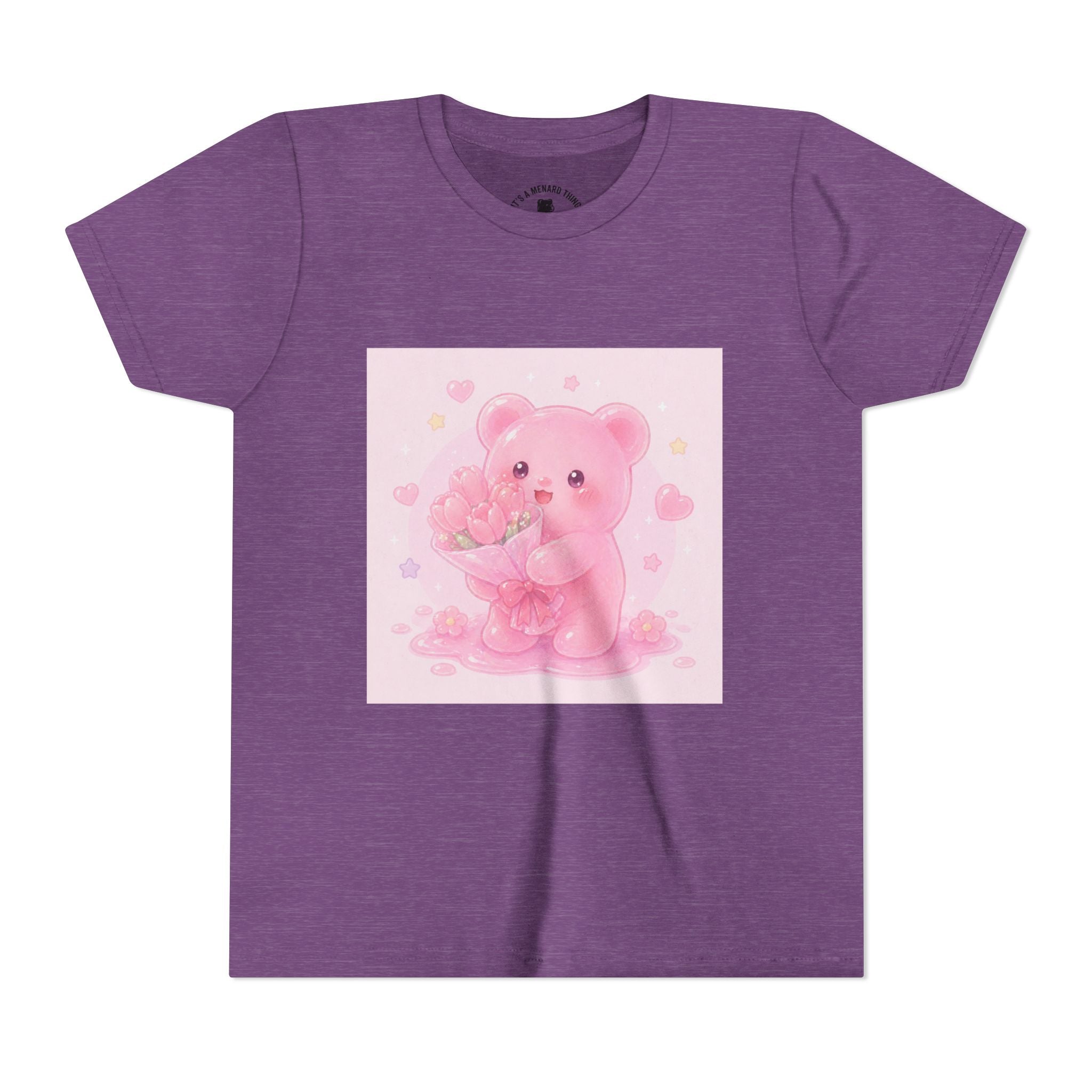 Pink Gooey Gummy Bear Youth Tee – Valentine Gummy Bouquet Kids Shirt