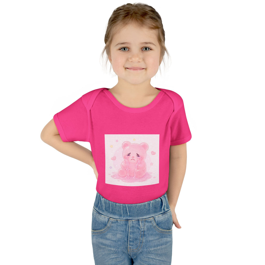 Pink Crying Gooey Gummy Bear Infant Bodysuit — Cute Pastel Baby Onesie