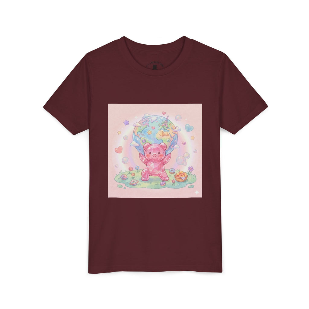 World Atlas, Weight of the Gummy World Pink Gooey Bear- Pastel Graphic Youth T-Shirt