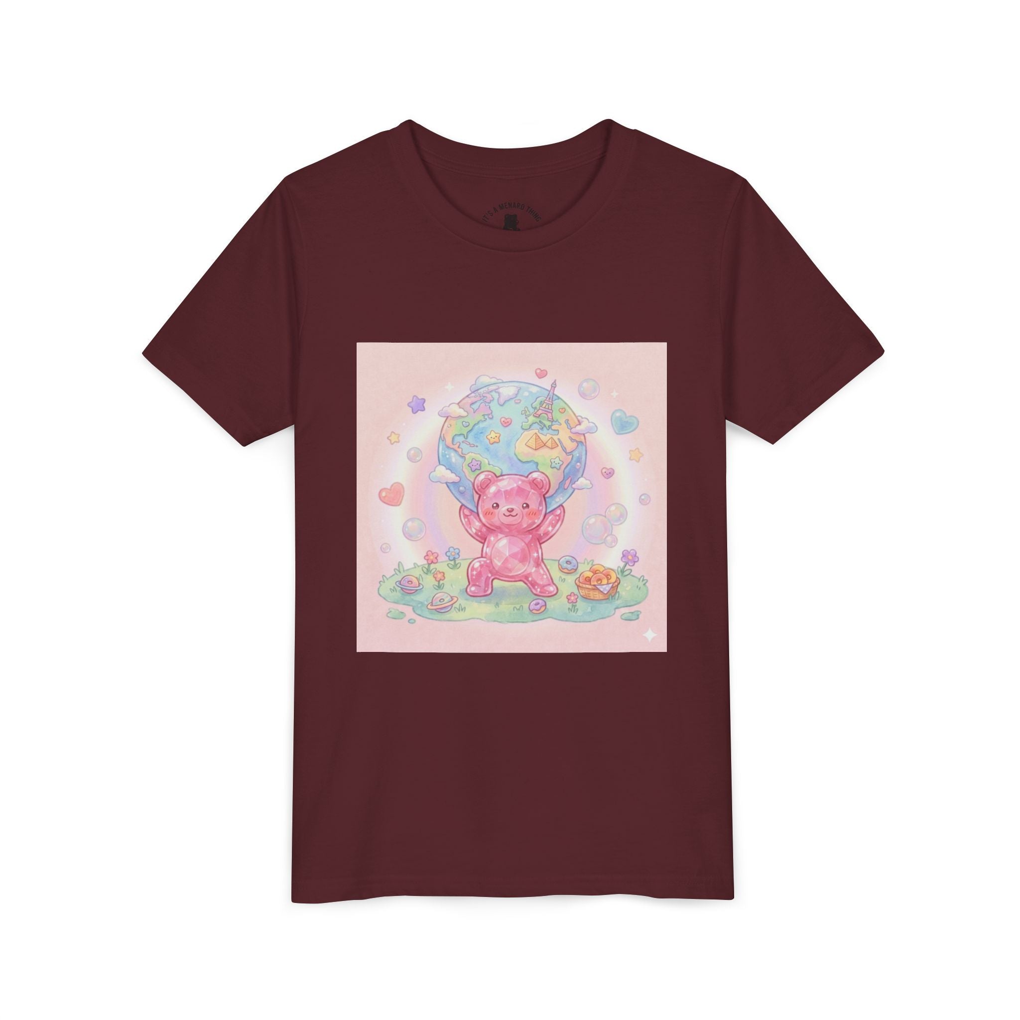 World Atlas, Weight of the Gummy World Pink Gooey Bear- Pastel Graphic Youth T-Shirt