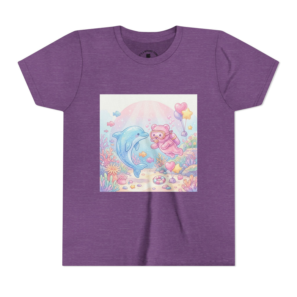 Dolphin & Pink Gooey Gummy Bear Underwater Tee — Pastel Ocean Animal Graphic Shirt