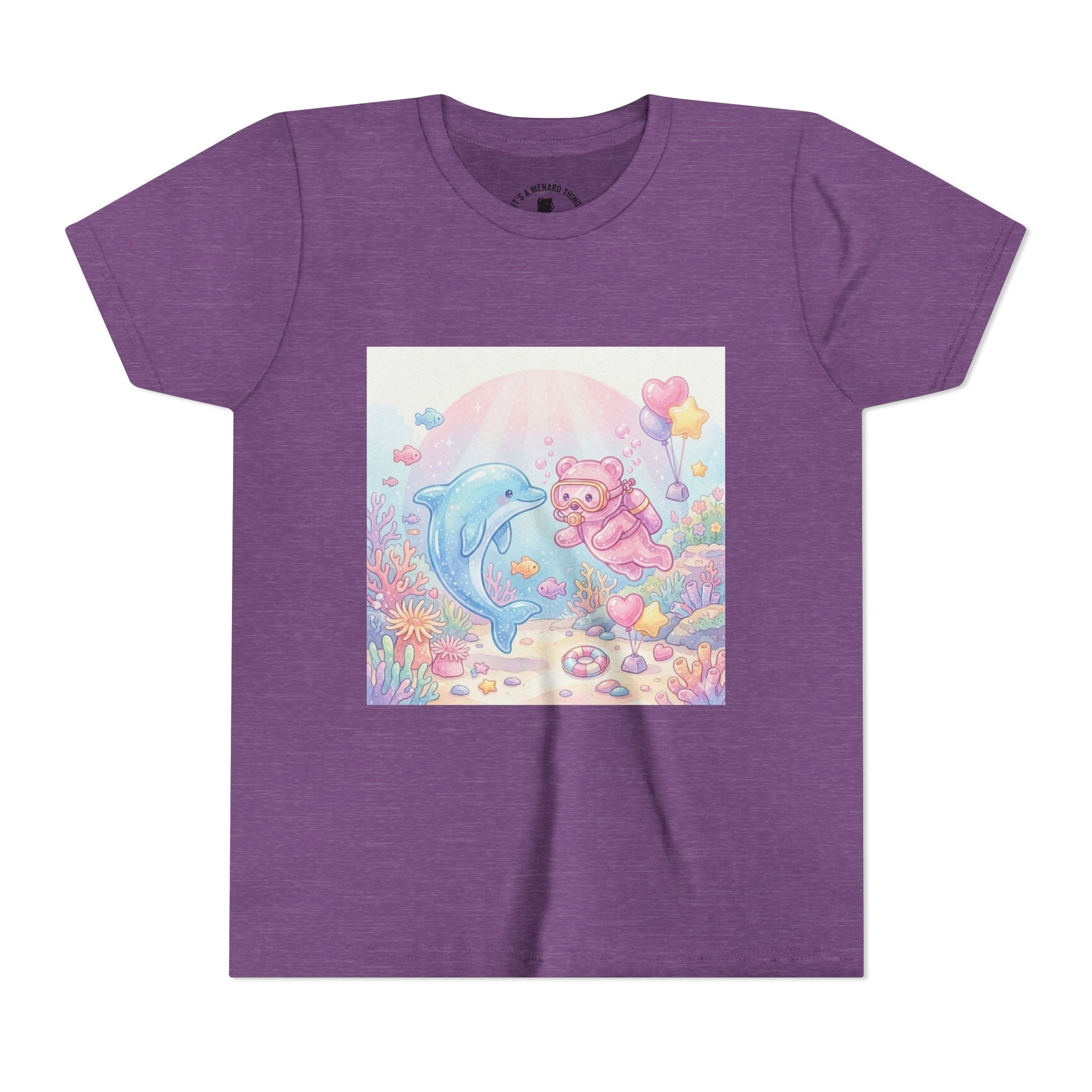 Dolphin & Pink Gooey Gummy Bear Underwater Tee — Pastel Ocean Animal Graphic Shirt