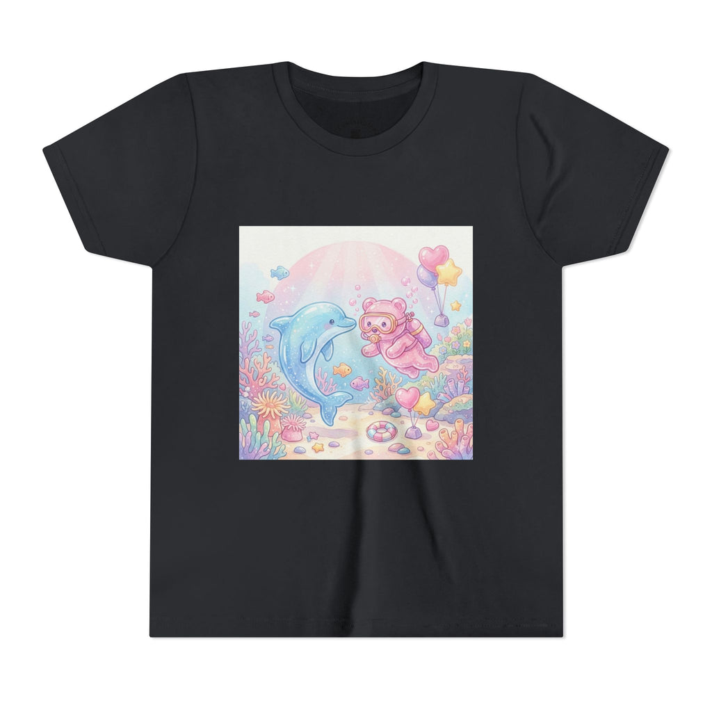 Dolphin & Pink Gooey Gummy Bear Underwater Tee — Pastel Ocean Animal Graphic Shirt