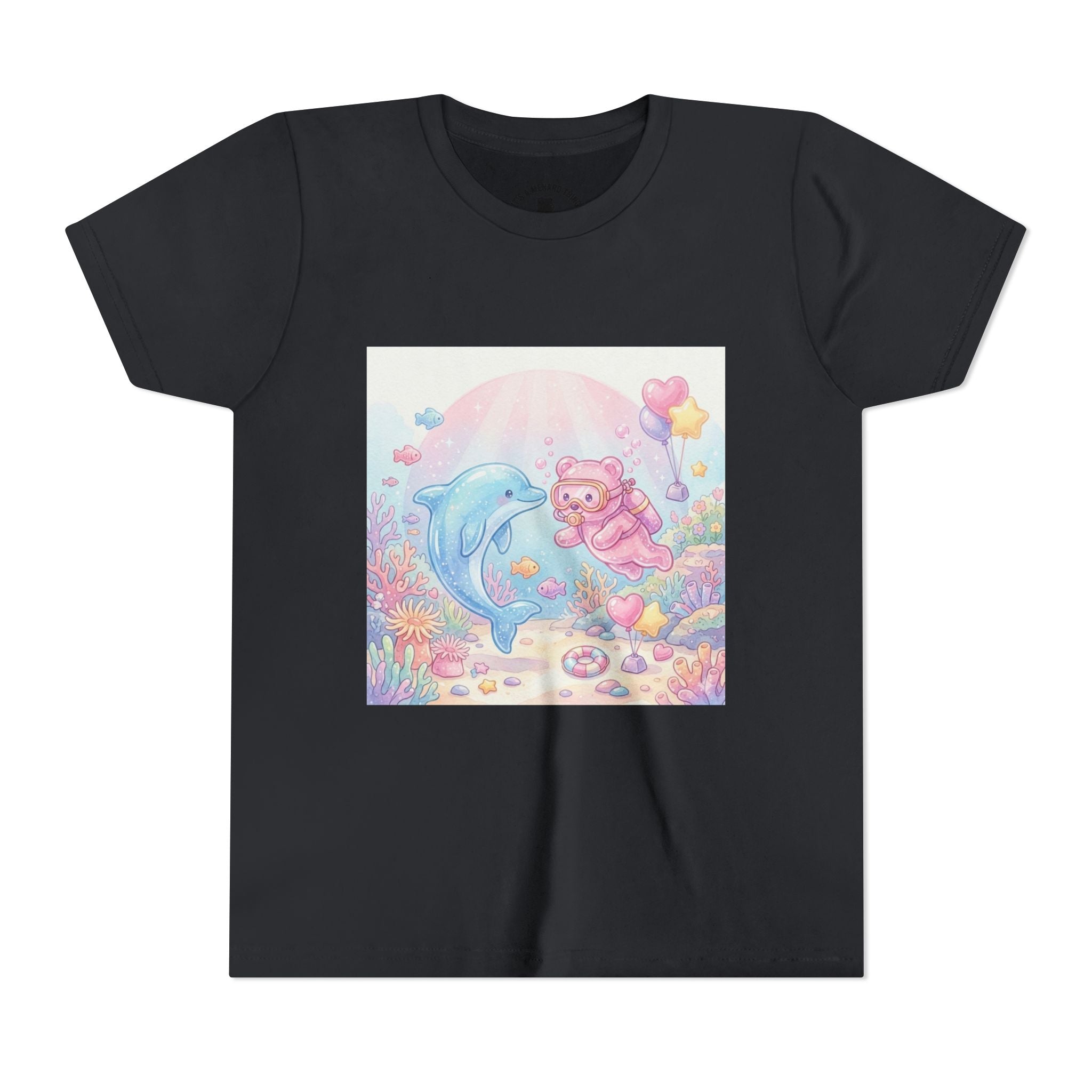 Dolphin & Pink Gooey Gummy Bear Underwater Tee — Pastel Ocean Animal Graphic Shirt