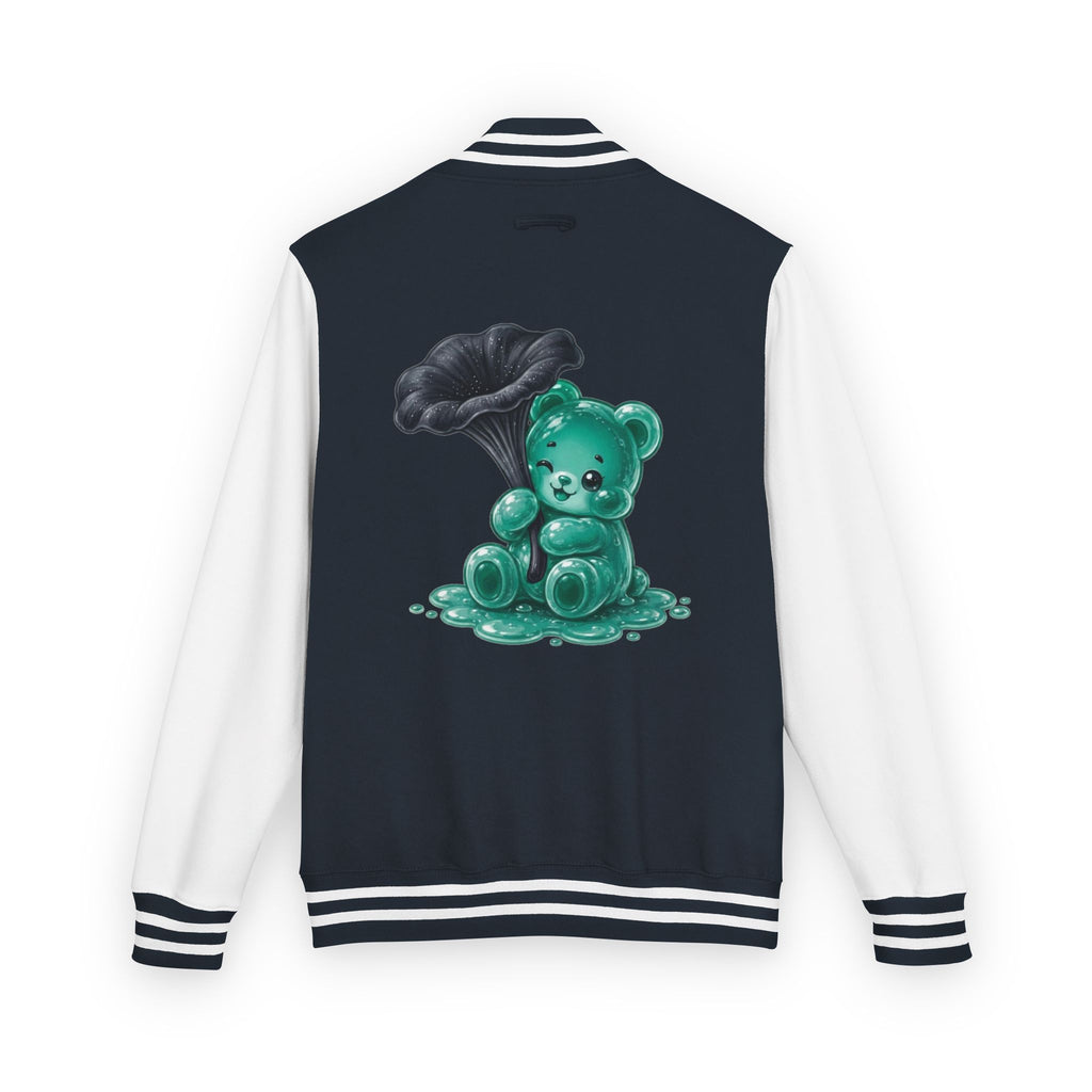 Black Trumpet Mushroom, Teal Oozy Bear Gummy Friend- Letterman Graphic Jacket