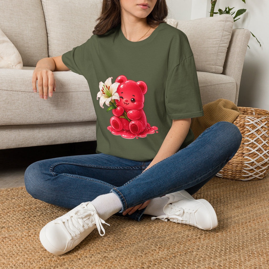 White Casa Blanca Lily, Red Oozy Bear Special Flower Edition- Graphic Shirt