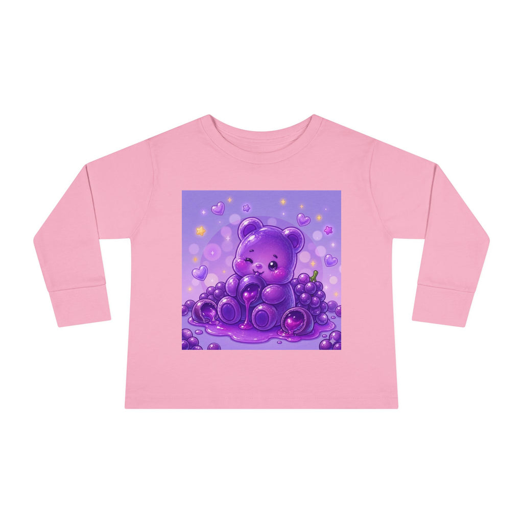 Ripe Purple Grapes, Oozy Bear Gummy Friend Fruit Special- Kids Graphic Long Sleeve Shirt