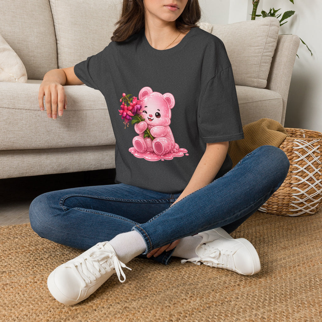 Tropical Pink Flowers, Pretty Pale Oozy Bear Friend- Graphic Shirt