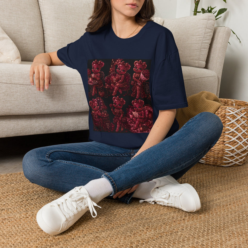 Glitter Wine Red Oozy Gala Bear Pin Up- Adult Graphic Shirt (18+)