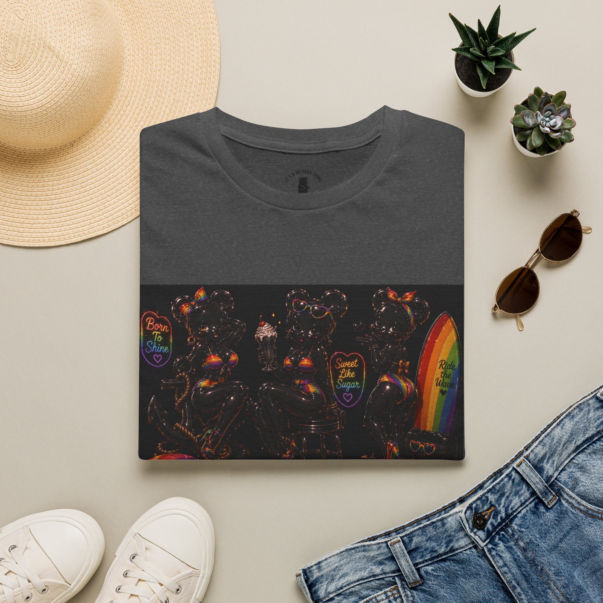 Black & Rainbow Special Addition Oozy Bear Beach Babe Pin Up- Adult Graphic Shirt (18+)