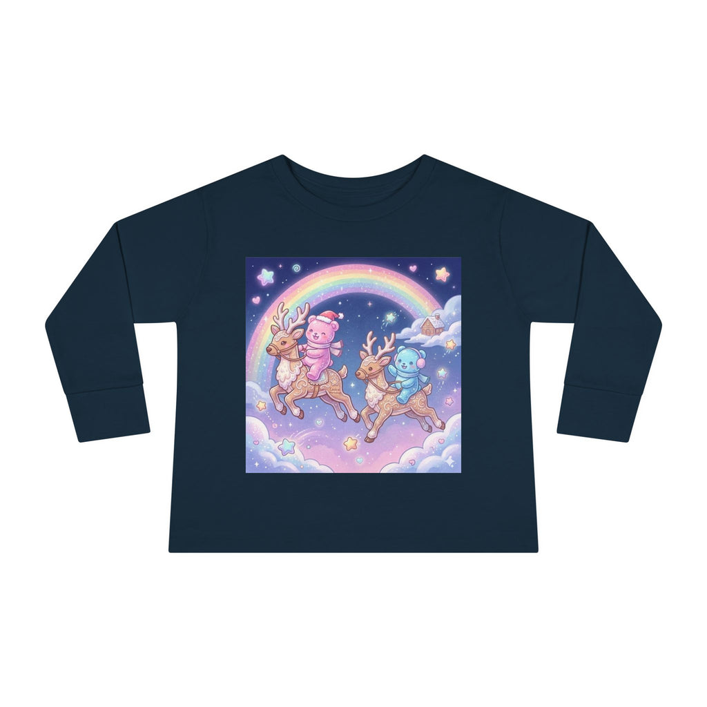 Riding On Frosted Flying Reindeer, Oozy Bear Friends Special- Graphic Long Sleeve Shirt