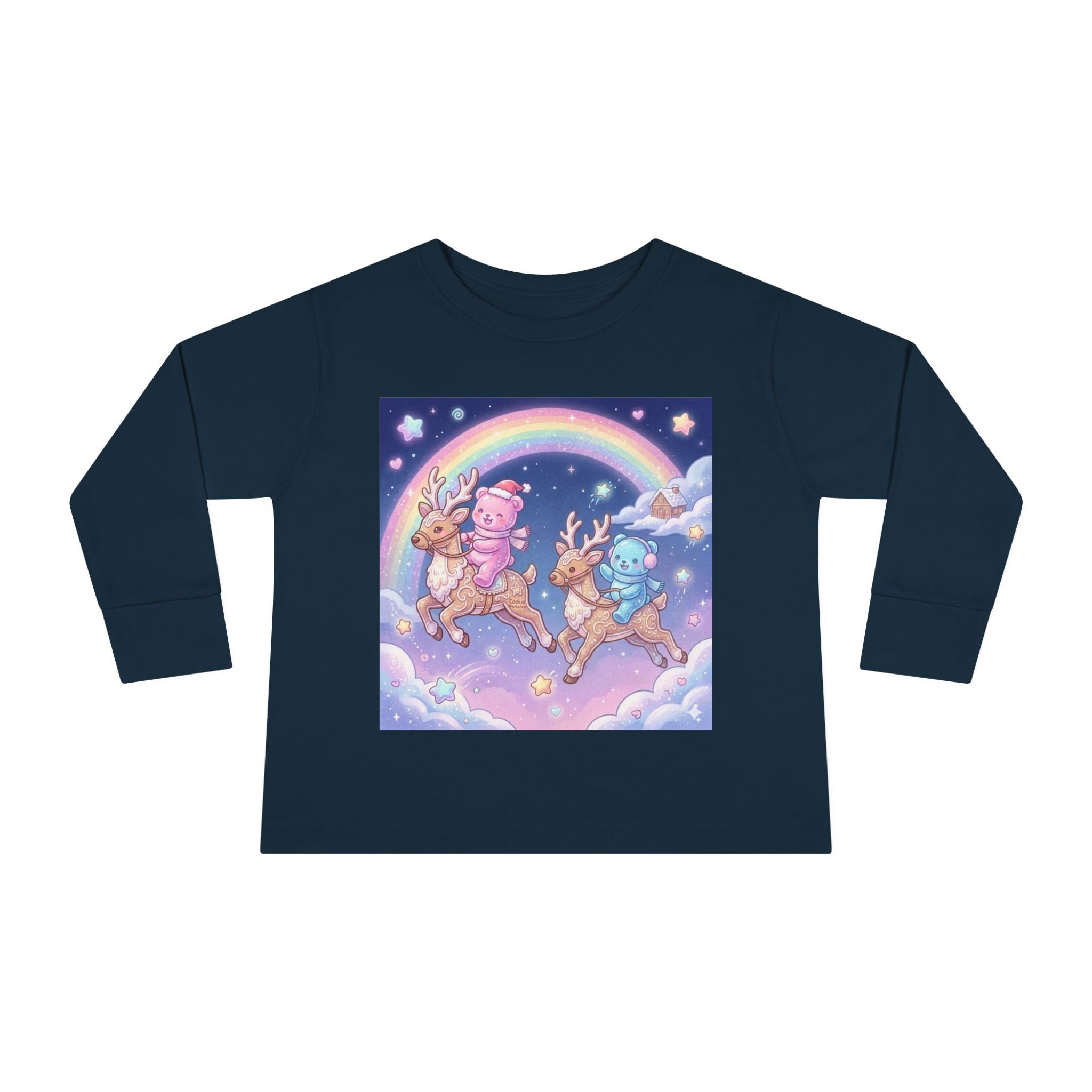 Riding On Frosted Flying Reindeer, Oozy Bear Friends Special- Graphic Long Sleeve Shirt