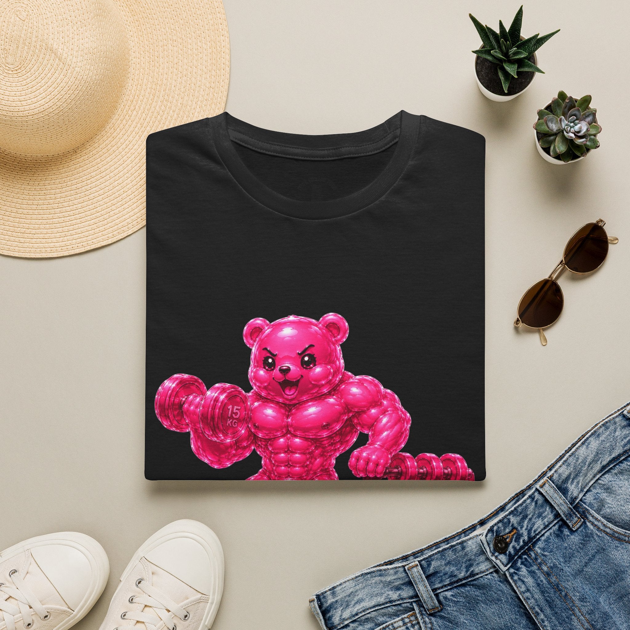 Pink Bodybuilder, Oozy Buff Bear Gummy Special Gym Addition- Adult Graphic Shirt
