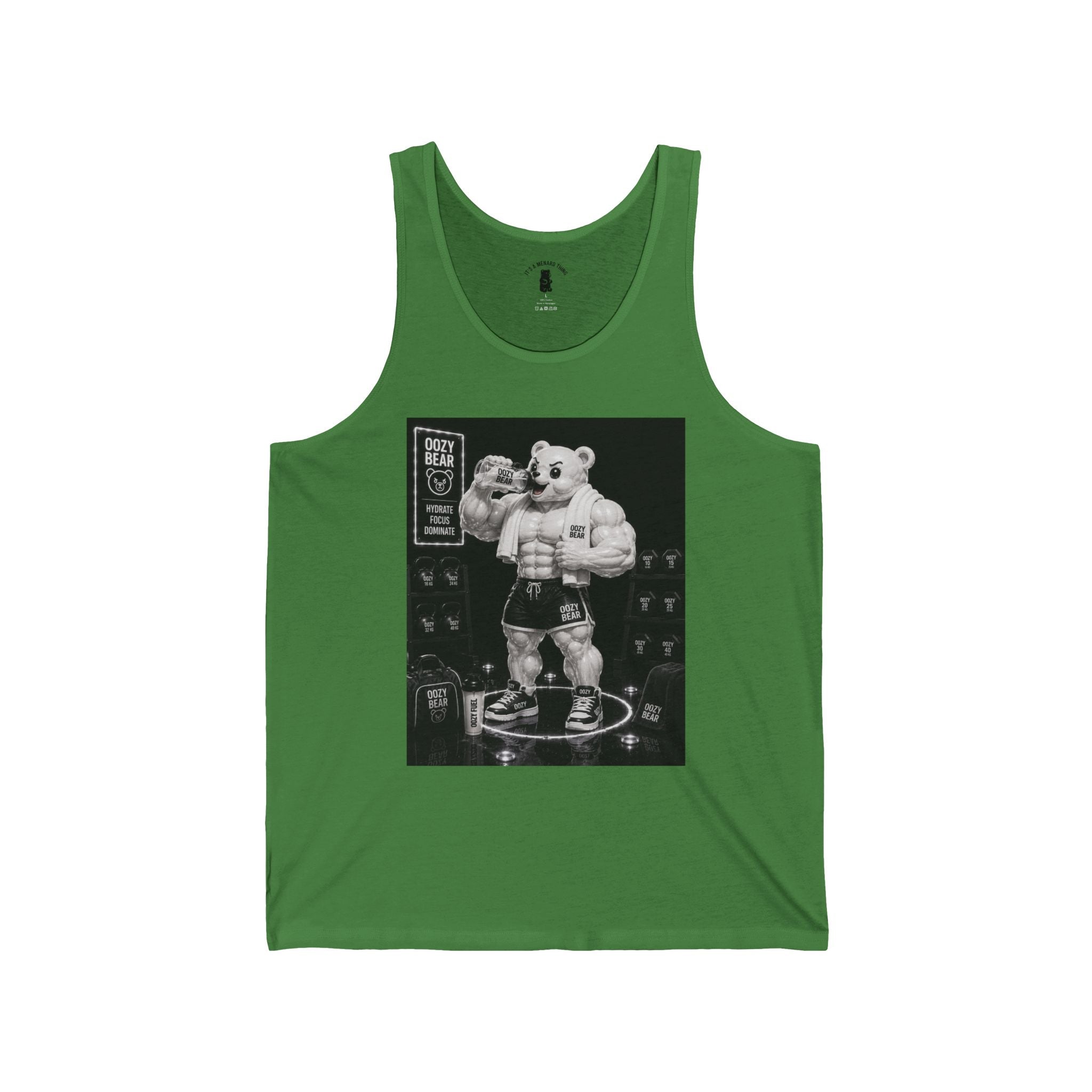 Rehydration Time, White Oozy Buff Bear Gummy Gym Addition- Adult Graphic Tank Top
