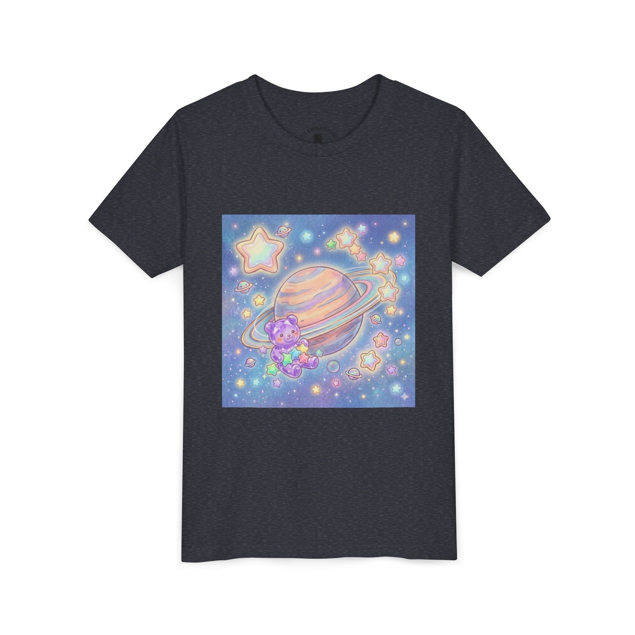 Merry-go-Saturn Cosmic Gooey Crystal Gummy Bear- Stars & Sparkles Graphic T-Shirt