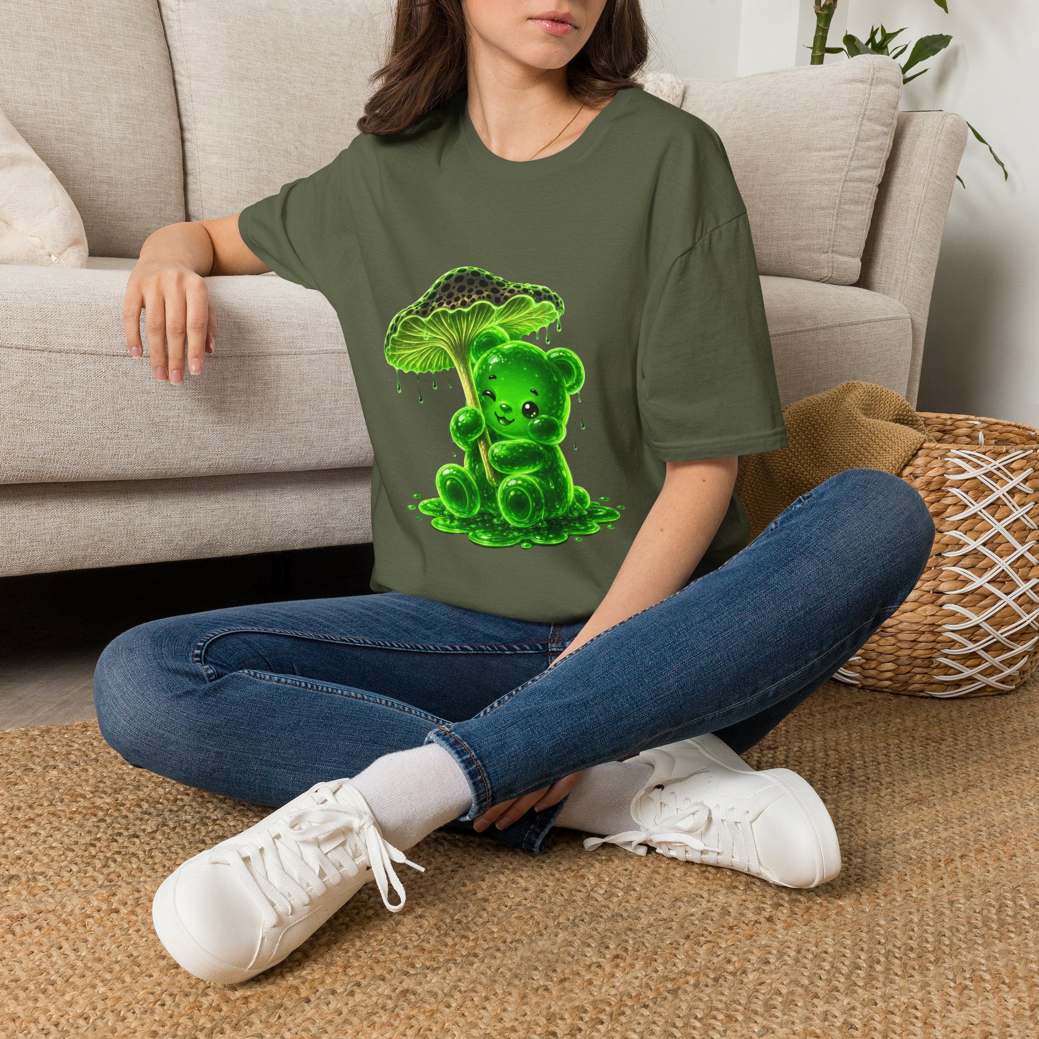 Glowing Green Neon Mushroom Special Addition, Oozy Bear Friend- Graphic Shirt