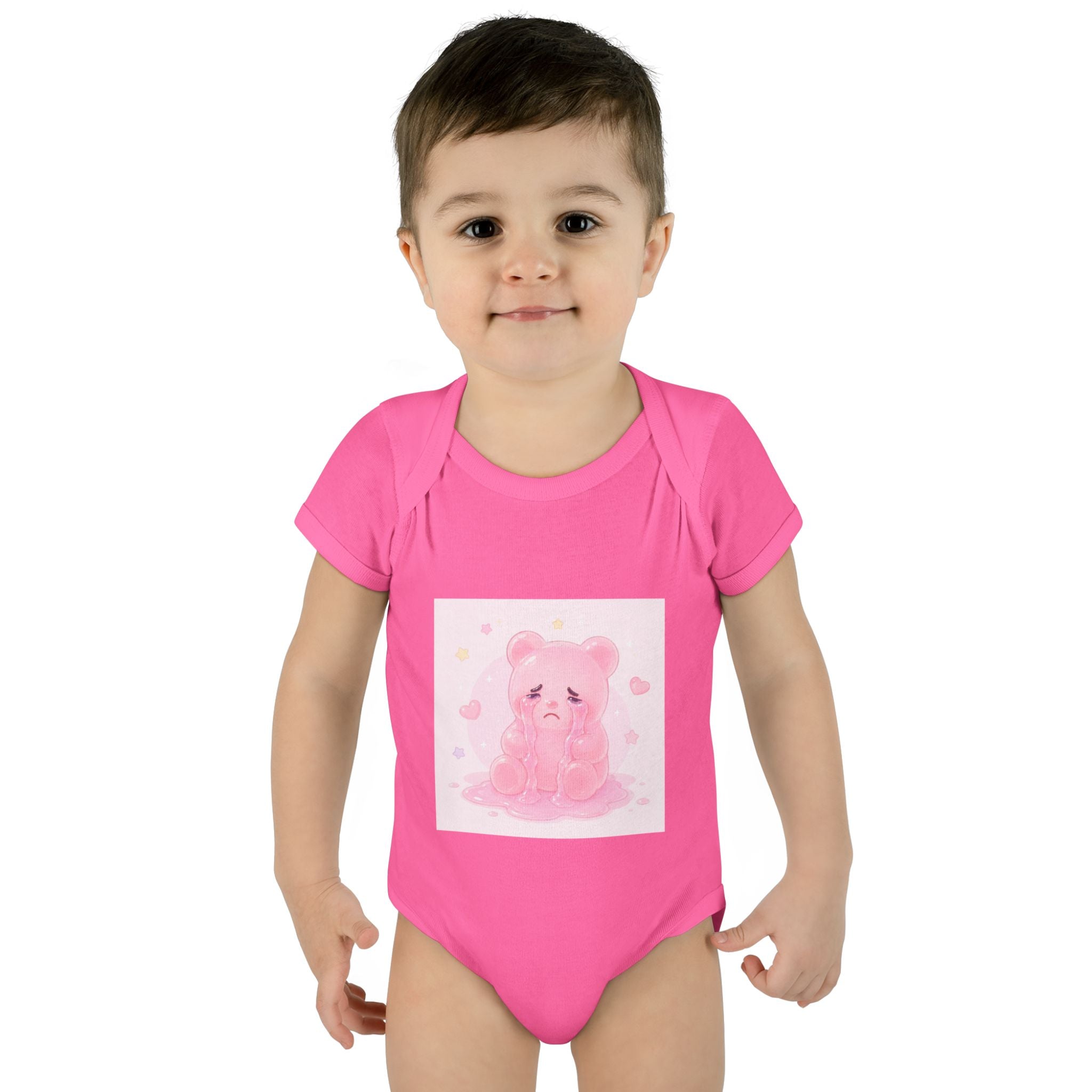 Pink Crying Gooey Gummy Bear Infant Bodysuit — Cute Pastel Baby Onesie