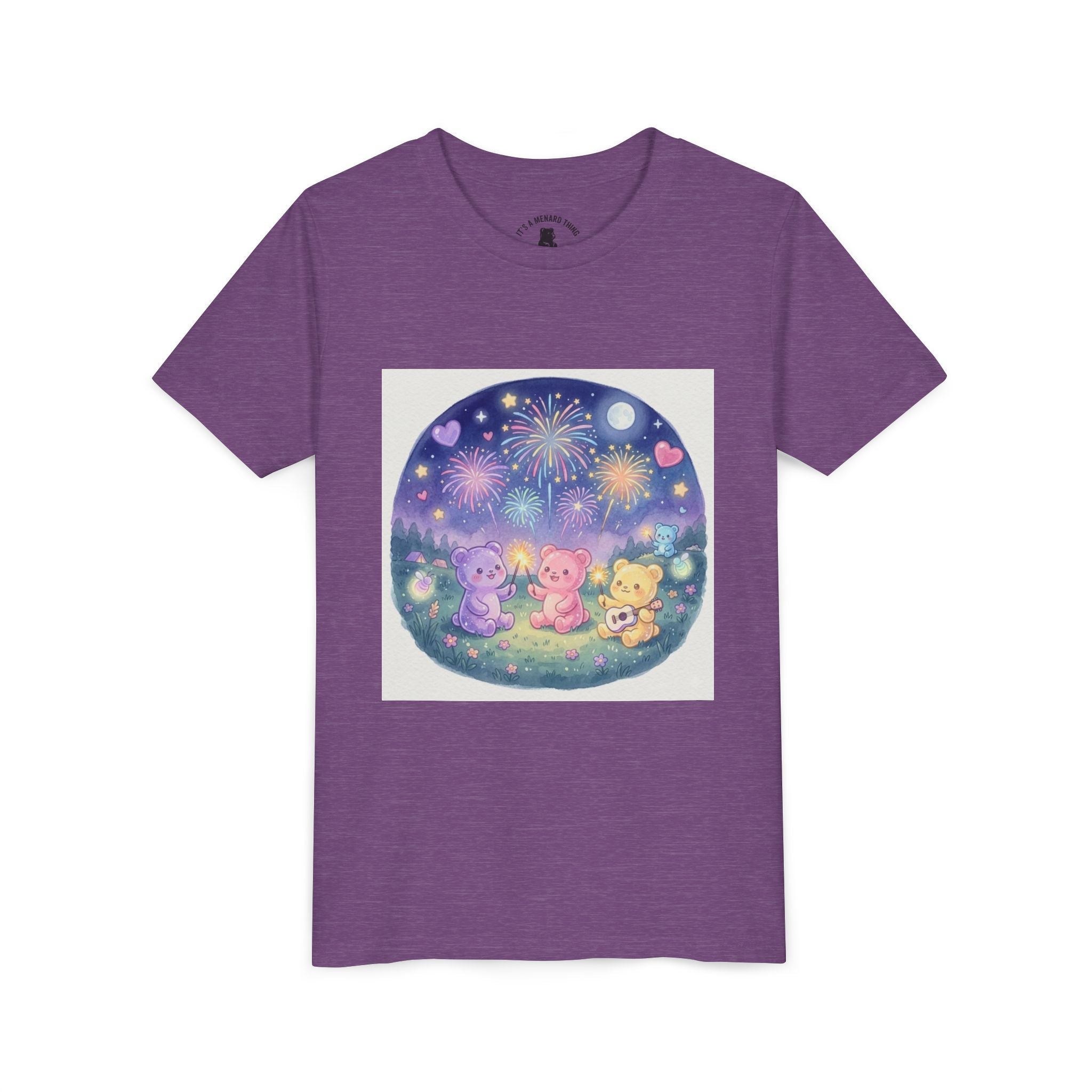 Gooey Gummy Bear Friends Watching Fireworks Youth Short Sleeve Shirt