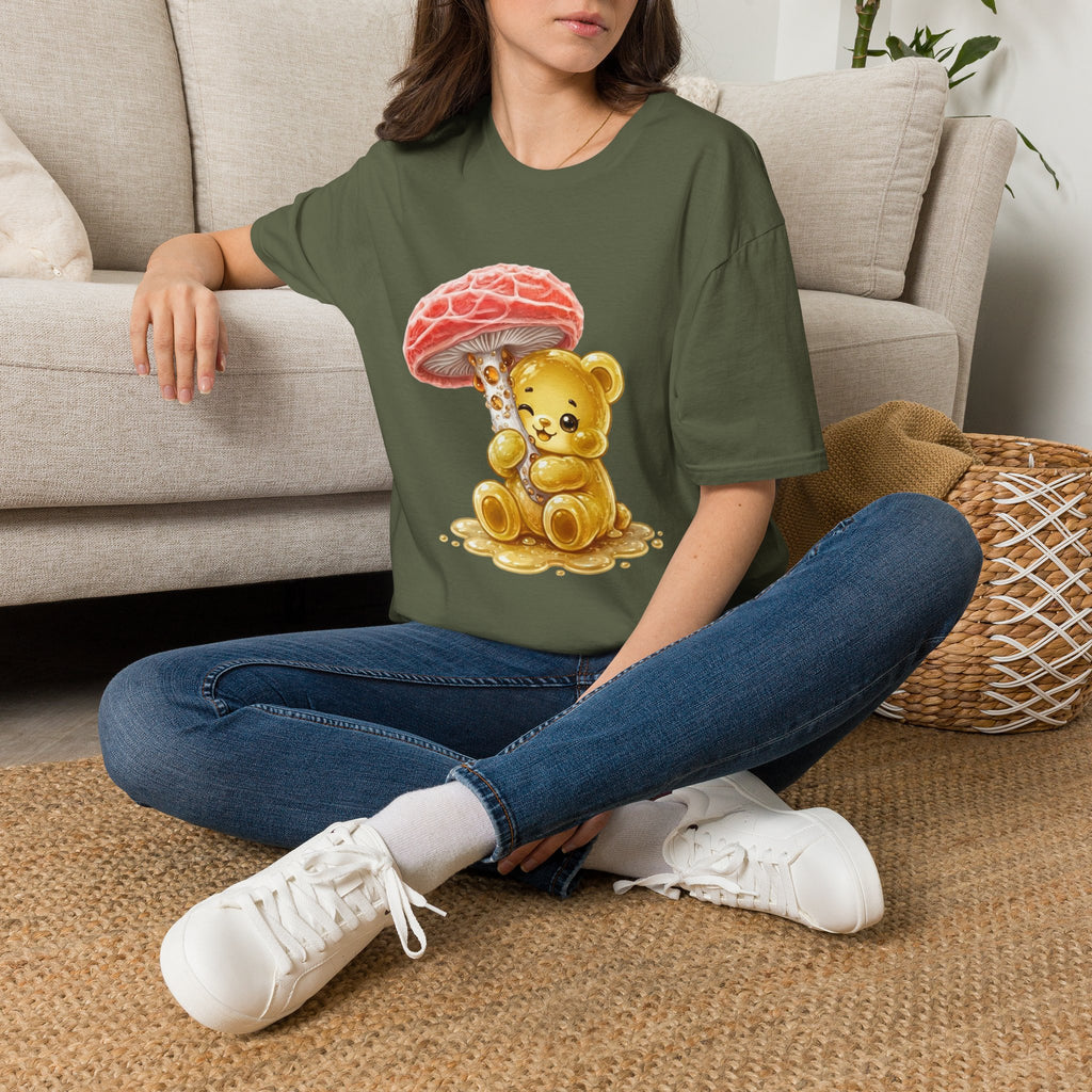 Sticky Strange Orange Mushroom, Yellow Oozy Bear Gummy- Graphic shirt